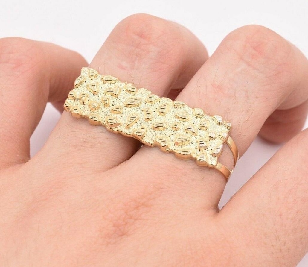 Nugget custom jewelry gold plated fashion two finger ring for men