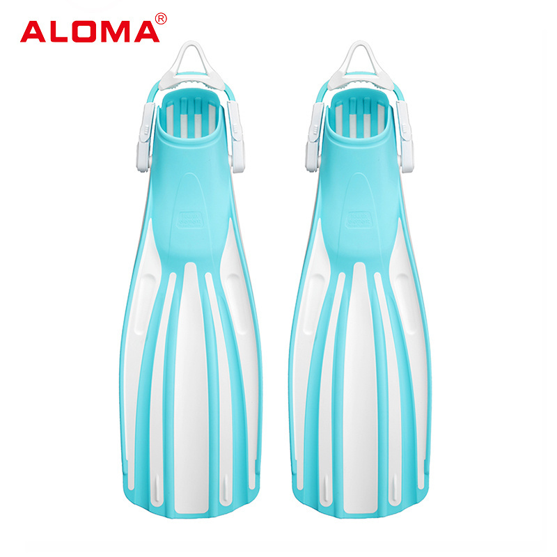 Custom Aloma silicone strap safety insurance TPR freediving long blade swimming flipper snorkeling diving fins