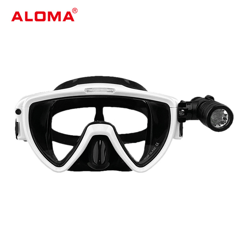 Aloma 2024 New design anti fog single lens diving goggles freediving gear low volume scuba diving masks with diving light