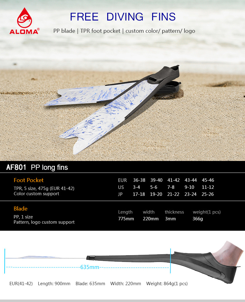 Custom Foot Pocket Diving spearfishing fins Fins freediving flipper equipment long blade freediving fins