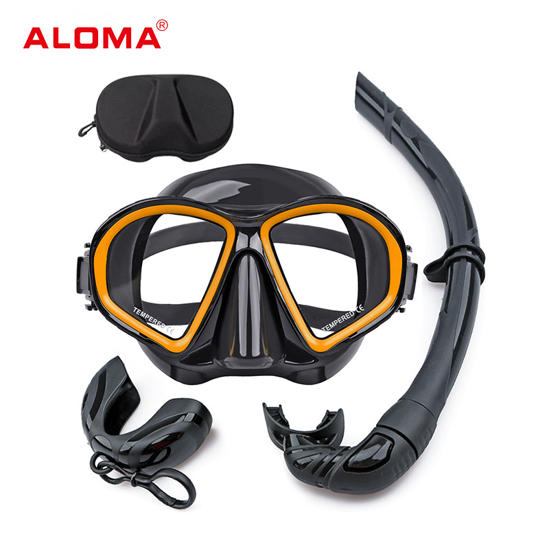 Aloma Hot Sale Snorkeling Mask Waterproof silicone diving mask freediving goggles and wet snorkel set