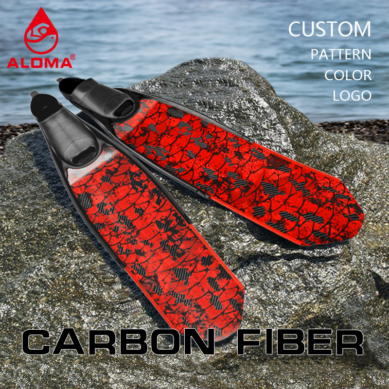 ALOMA Pattern Logo Spearfishing Long Fins OEM CE 5 Sizes 36-46 TPR Foot Pocket Carbon Fiber Freediving Fins Scuba Diving