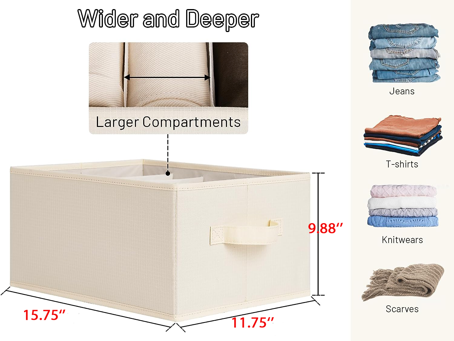 ANQI SET OF 2 foldable and stackable sturdy  canvas bottom jeans organizer with divider closet organizer