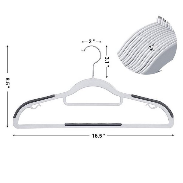 ANQI Pack of 50  Black/grey nonslip good quality heavy duty fashion factory made cheap plastic hanger for suit and coat hanger