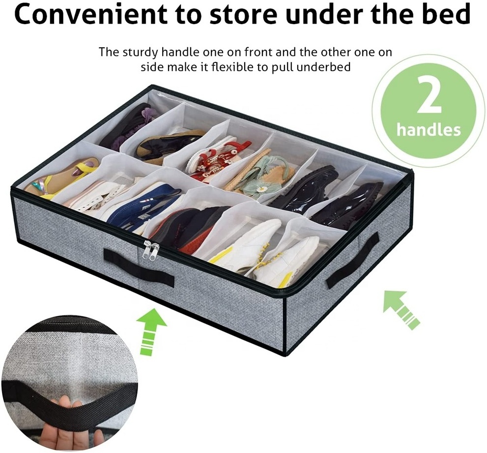 12-Pocket Under bed Shoe Container Box Bedding Storage Organizer Shoe Storage Organizer