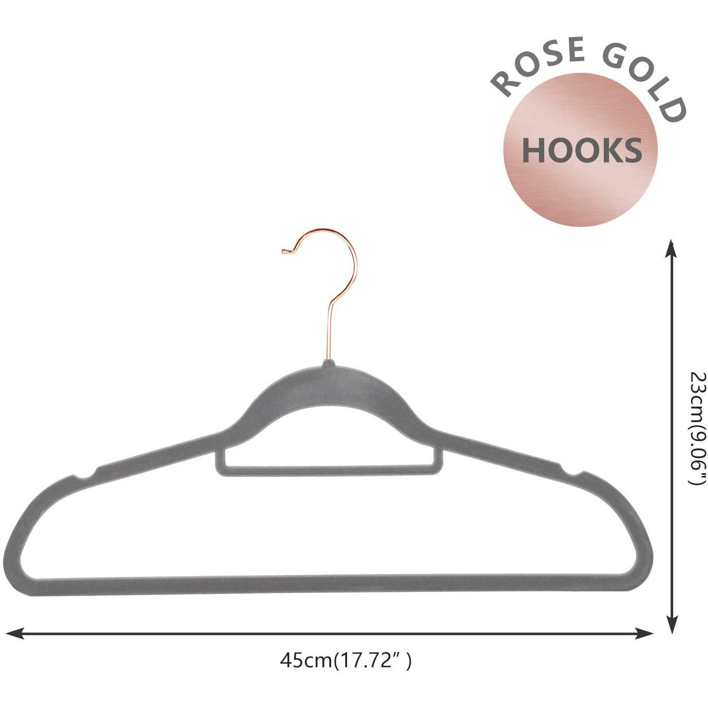 Grey collar hanging position flocking coat hanger rose gold hook flocking coat hanger double hanging position non-slip hanger