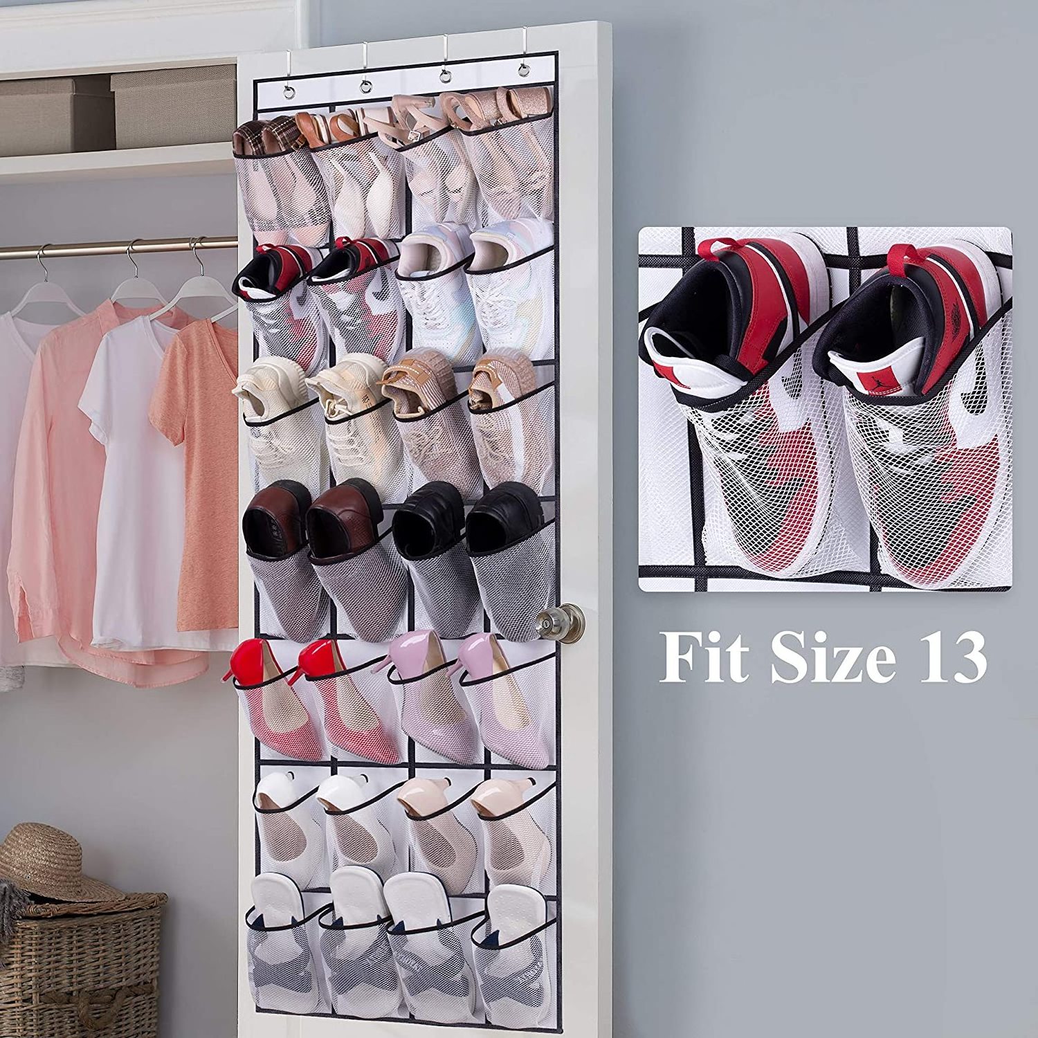 Large mesh bag door shoe rack, hanging shoe storage bag for closet hanging shoe rack hook, closet organizer