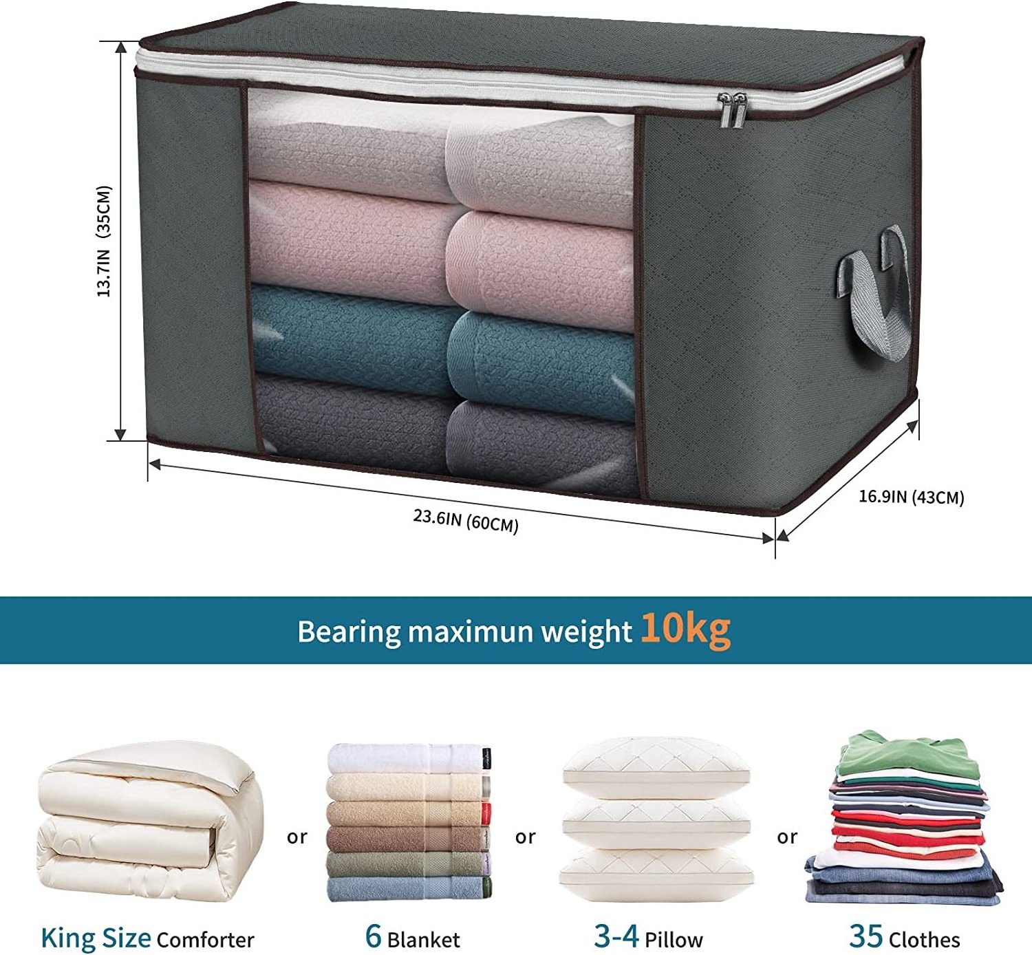 ANQI Clothes Storage Bins Foldable Closet Organizers Storage Containers for Blanket Cloth