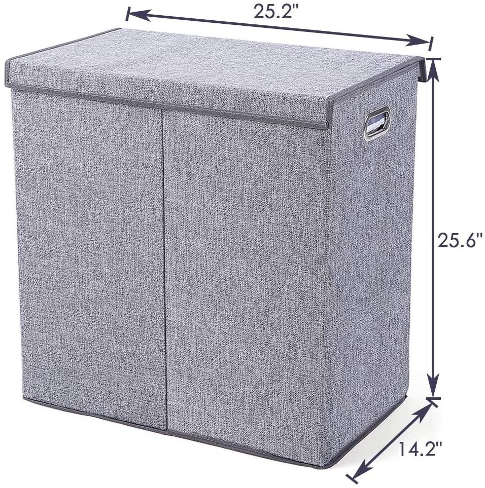 Linen Gray Collapsible Laundry Sorter closet organizer laundry hamper basket 2 Dividers foldable storage bin