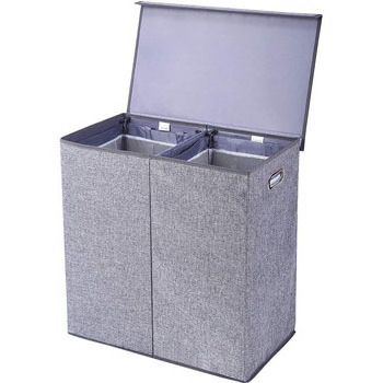 Linen Gray Collapsible Laundry Sorter closet organizer laundry hamper basket 2 Dividers foldable storage bin