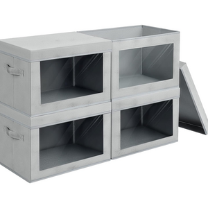 ANQI SET OF 4 foldable and stackable with see though window sturdy with lid  storage box storage cubes