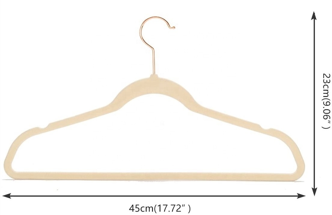 ANQI PACK OF 50 beige copper hook sturdy factory made hot sale velvet suit hanger flocked clothes hanger sturdy hanger