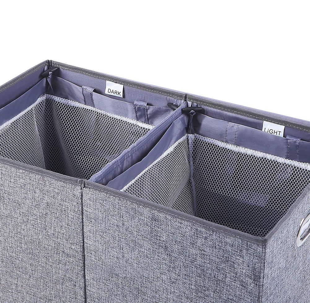 Linen Gray Collapsible Laundry Sorter closet organizer laundry hamper basket 2 Dividers foldable storage bin