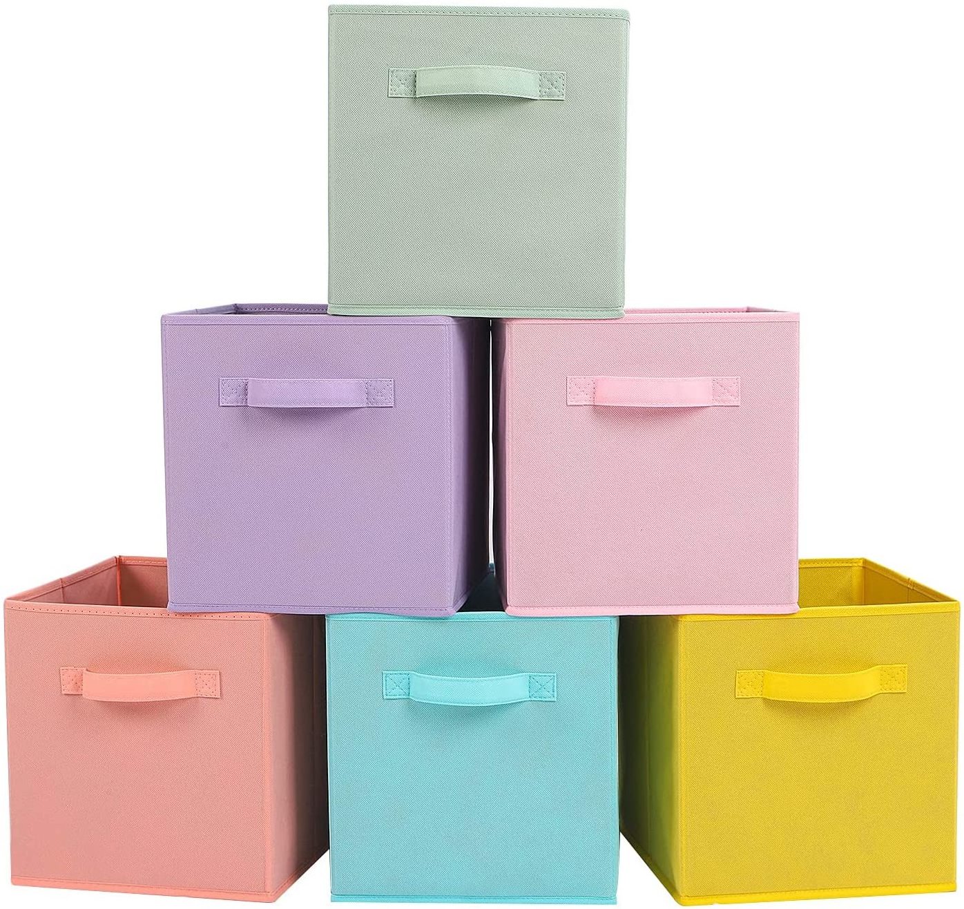 ANQI 6 Pack Pastel Multi-Color Foldable Storage Cube Basket Bin Organizer