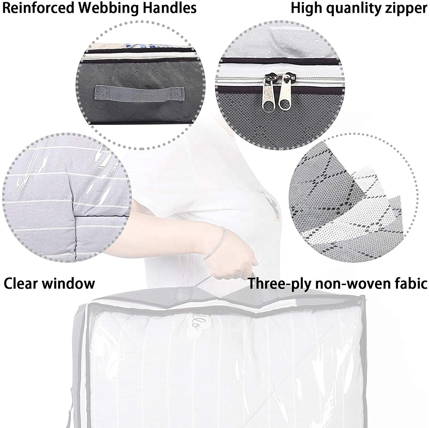 ANQI 75L  Non-Woven Fabric Clothes Bags Clear Underbed Storage Bags for Clothes