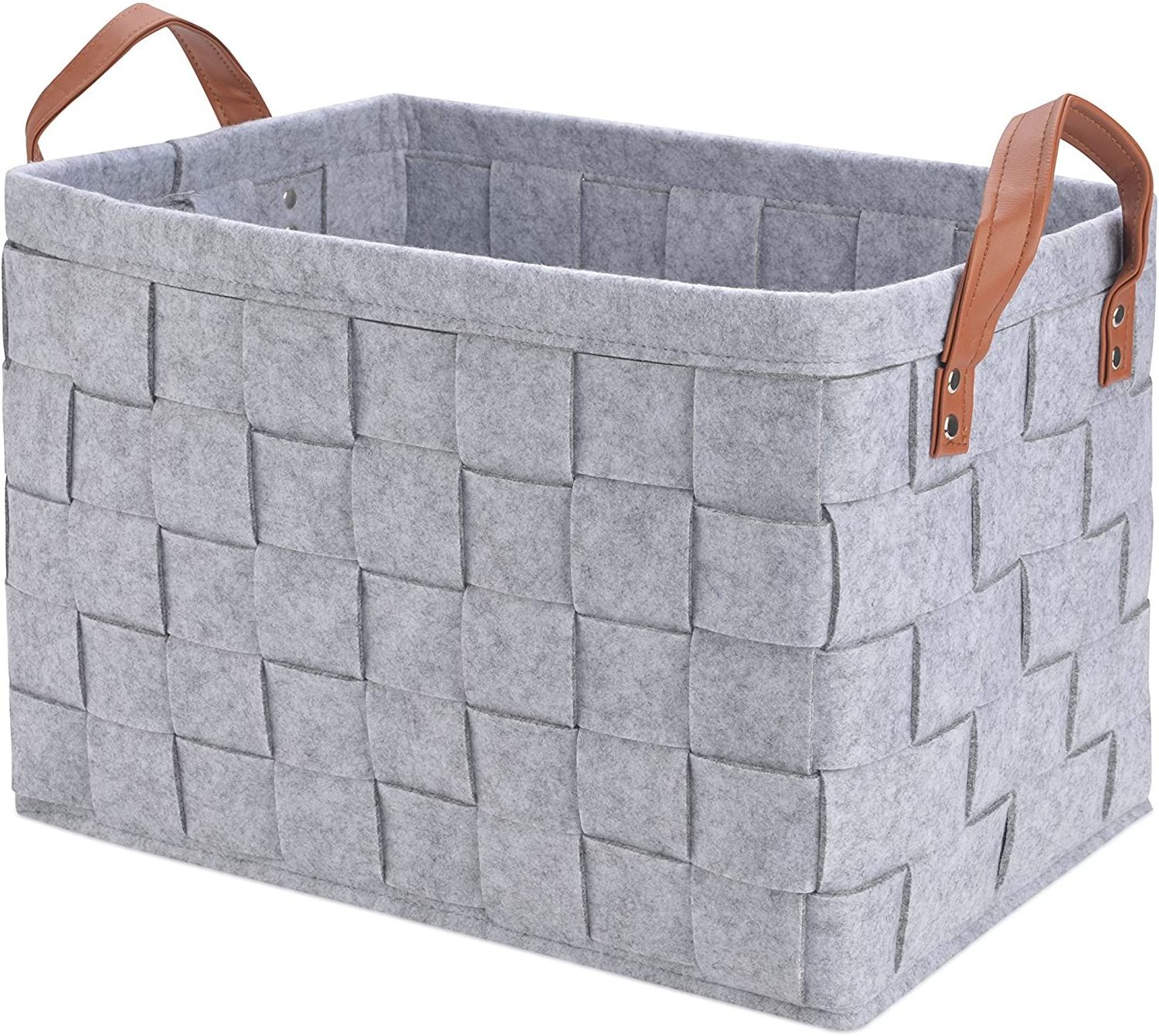 Collapsible Storage Basket Bins Foldable Handmade Rectangular Felt Fabric Storage Box Cubes Containers with Handle