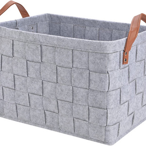 Collapsible Storage Basket Bins Foldable Handmade Rectangular Felt Fabric Storage Box Cubes Containers with Handle