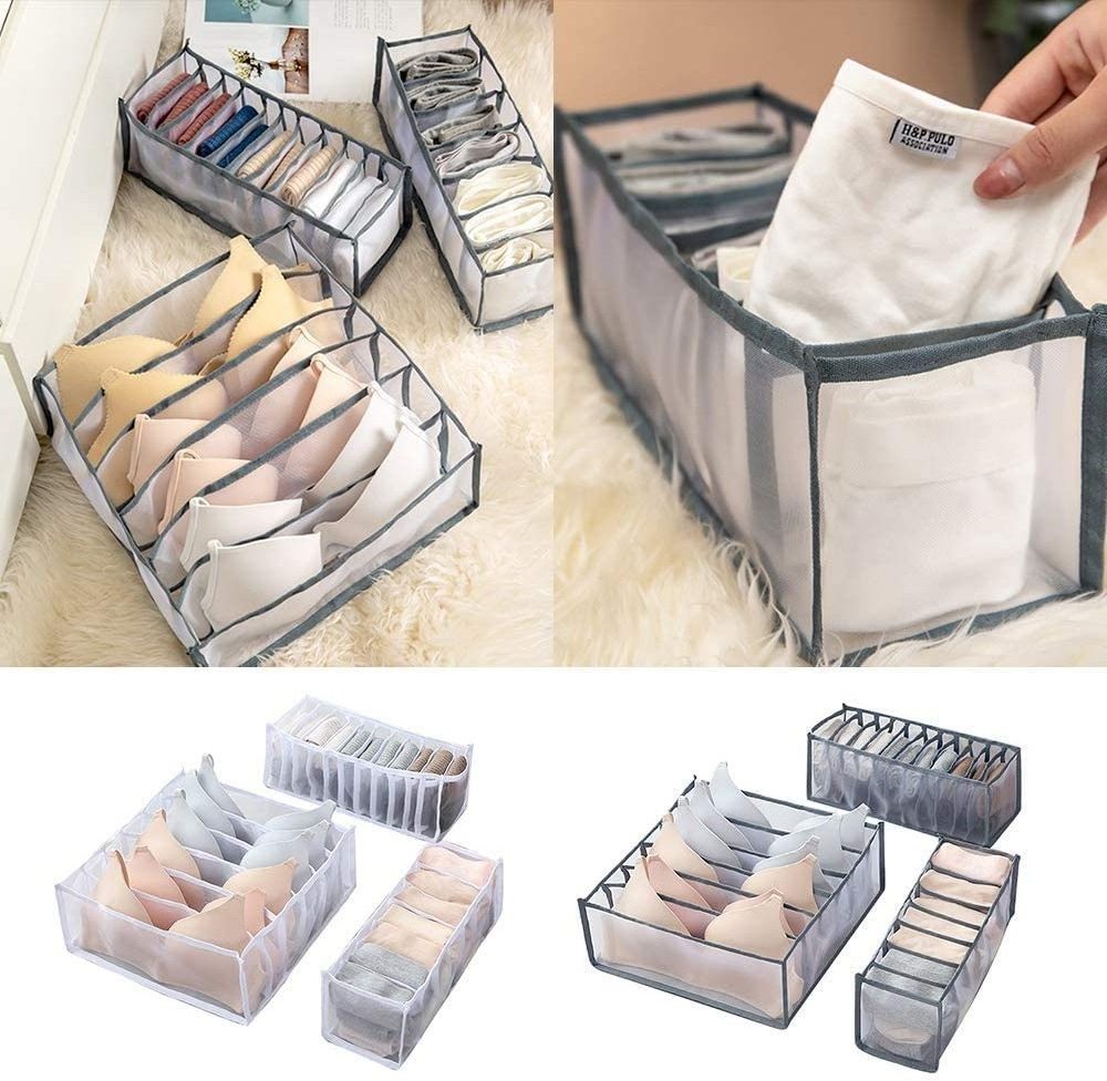 Set of 3 Underwear Drawer Organizer for Women Foldable Underwear Storage Box Organizer Closet Underwear Organizer