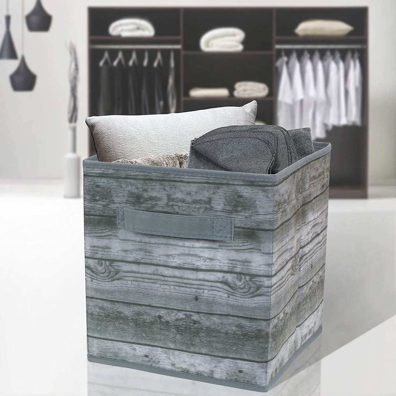 ANQI SET OF 4 Foldable Rustic Bin Gray factory made good quality storage bins and cubes foldable storage box closet organizer