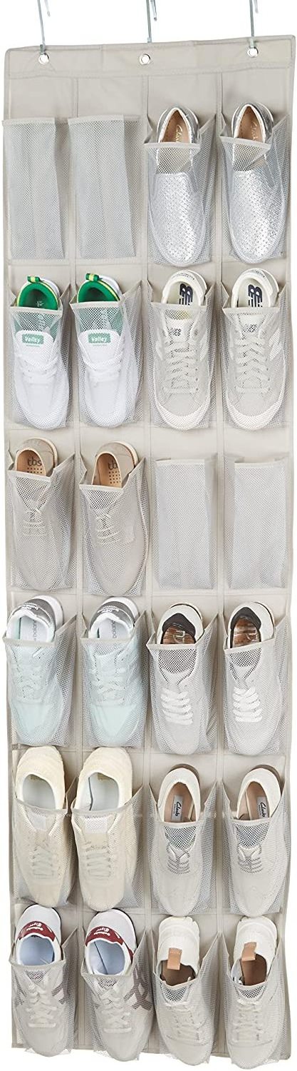 ANQI  24 Mesh Pocket pack of 2 Ivory cheap factory made fashion extra larges Over The Door Shoe Organizer shoes bag