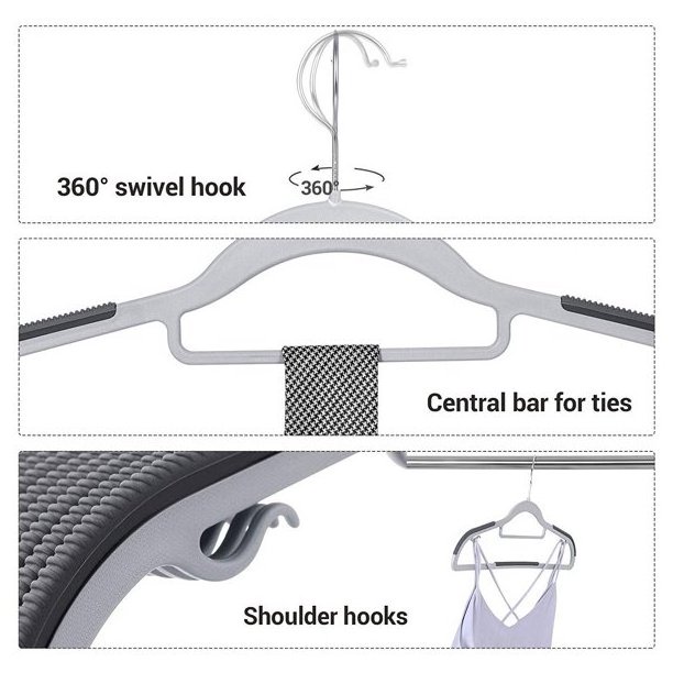 ANQI Pack of 50  Black/grey nonslip good quality heavy duty fashion factory made cheap plastic hanger for suit and coat hanger