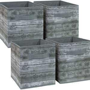 ANQI SET OF 4 Foldable Rustic Bin Gray factory made good quality storage bins and cubes foldable storage box closet organizer