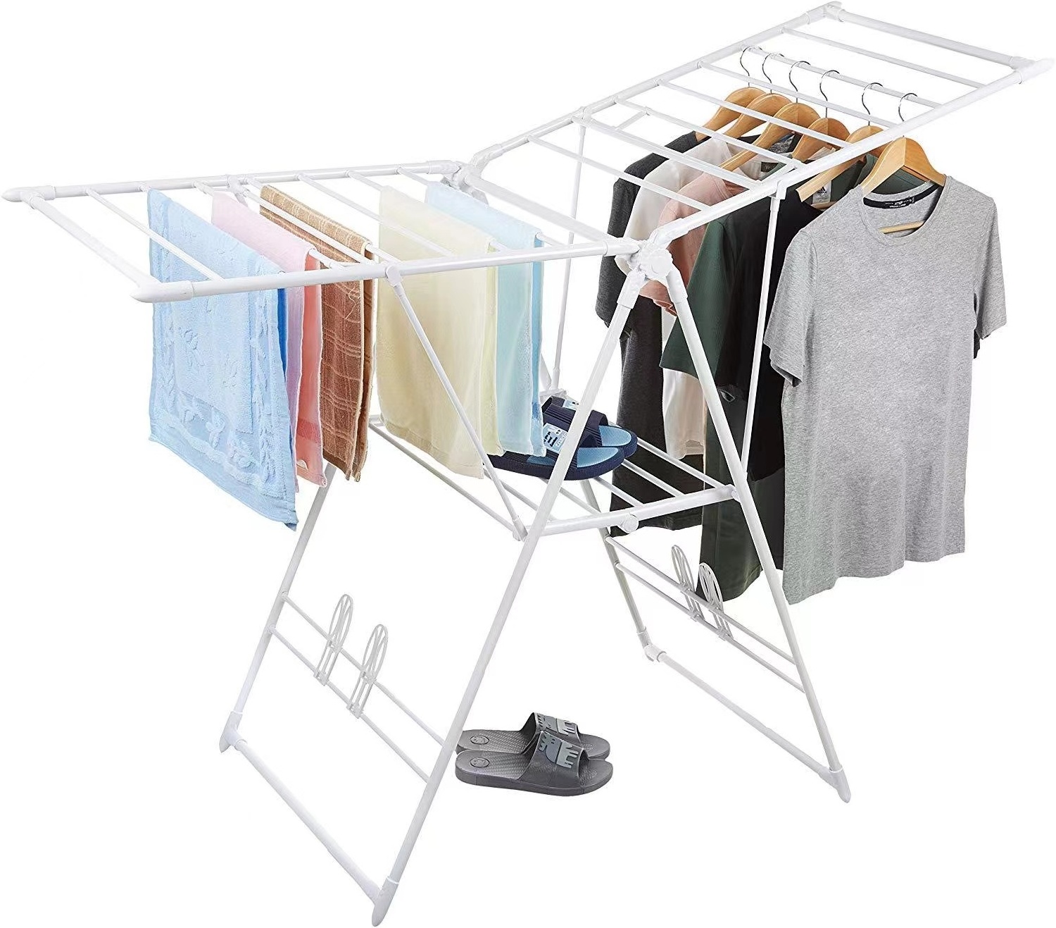 Factory wholesale aluminum strong floor folding hanging clothes rack