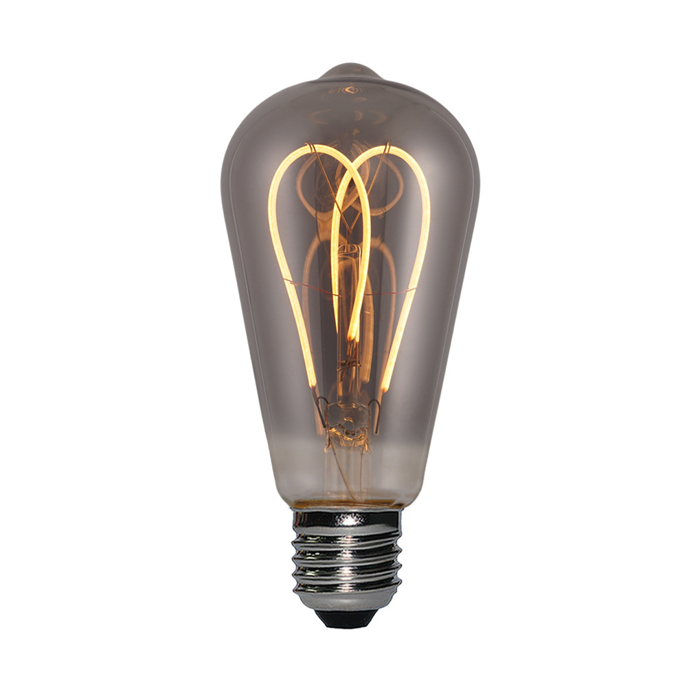 ST64 Edison Retro Style Indoor Lighting Bulb 220V3W E27 Base Cafe Decoration Bulb Flexible LED Filament Bulb 2200K