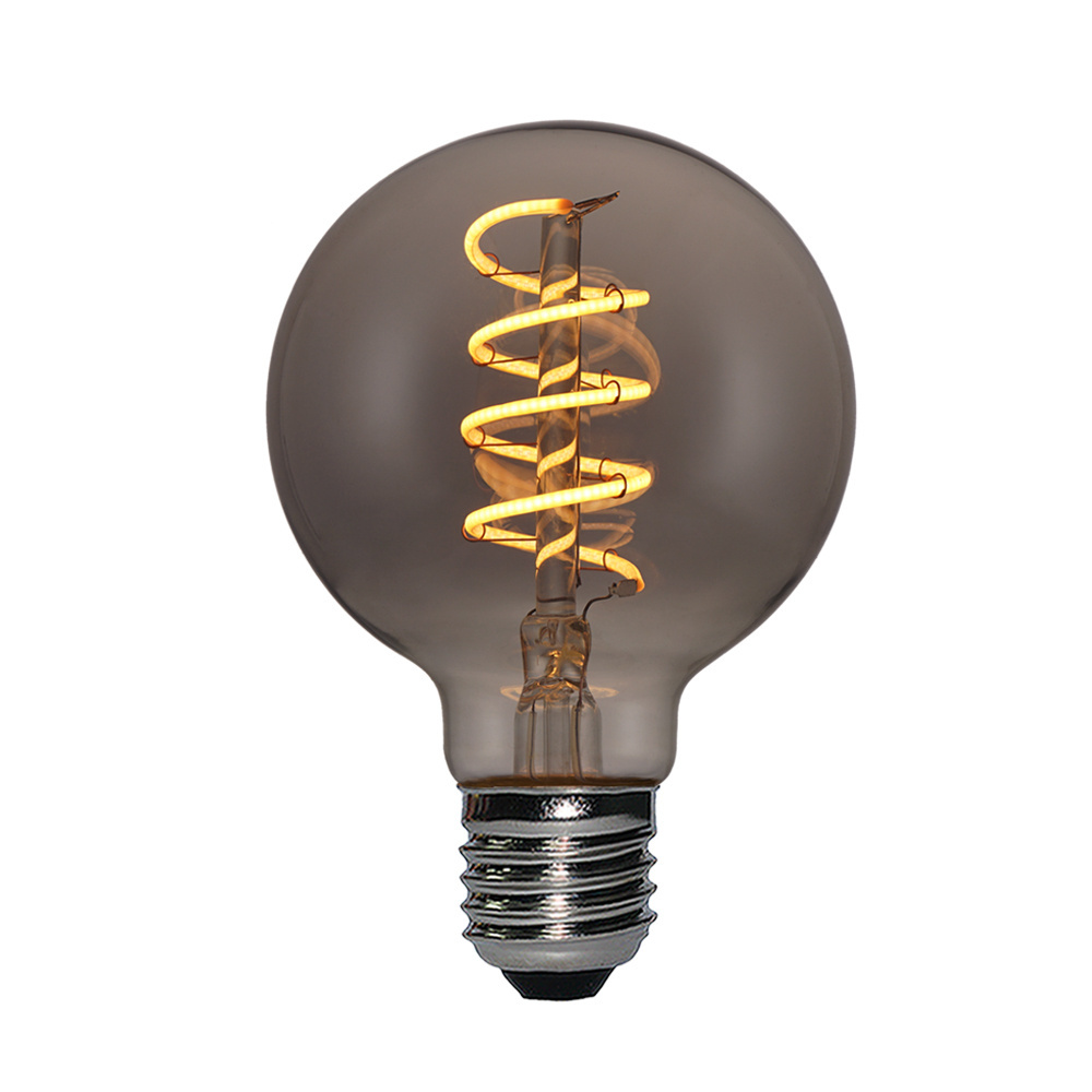 G80 3W Spiral Led Filament Light  25 Watt Edison Bulb Equivalent  Globe Bulb Amber Glass E26/E27 Base  Super Warm White 2200K  D