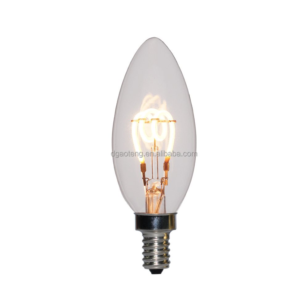 360 Bean Angle C35 Tailed Glass LED Filament Bulb for Chandelier Decorative Candle Light Bulb