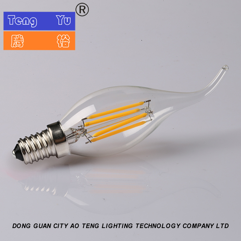 360 Bean Angle C35 Tailed Glass LED Filament Bulb for Chandelier Decorative Candle Light Bulb