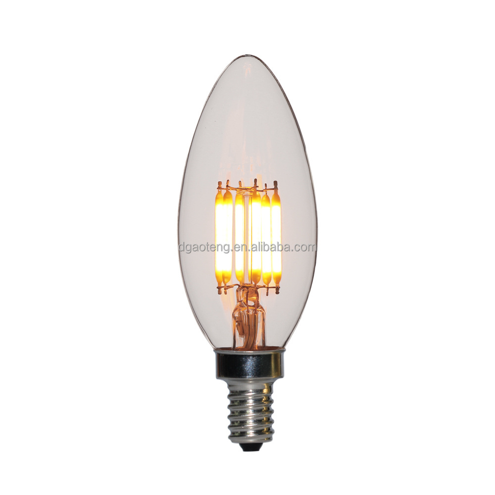 360 Bean Angle C35 Tailed Glass LED Filament Bulb for Chandelier Decorative Candle Light Bulb