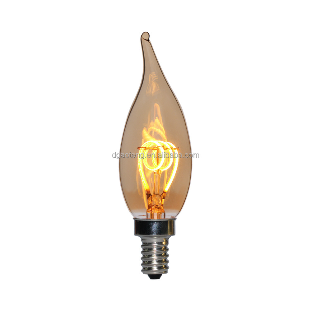 360 Bean Angle C35 Tailed Glass LED Filament Bulb for Chandelier Decorative Candle Light Bulb