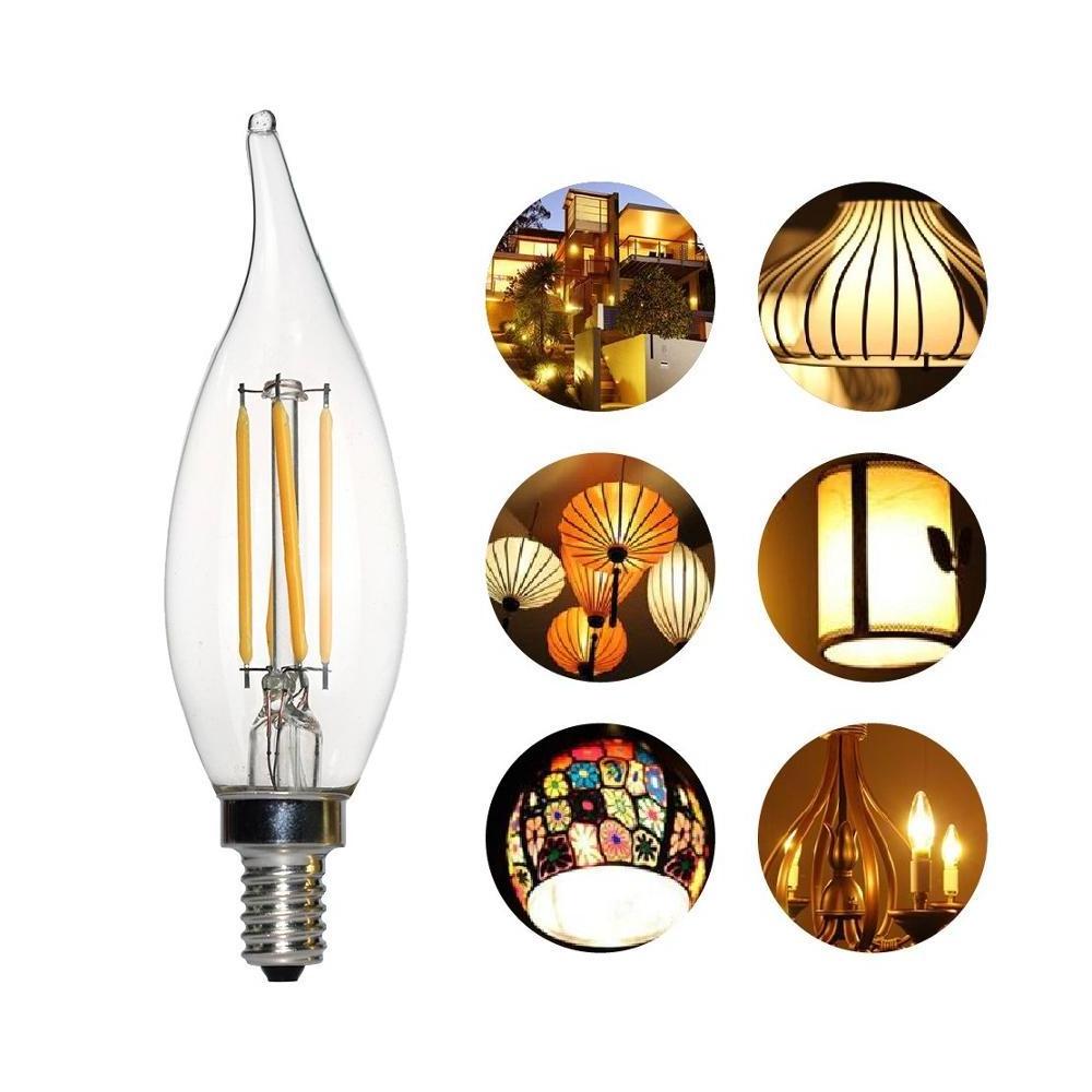 E14 LED Filament C35 Lamp C35L Dimmable Glass Candle Bulb AC 220V 240V 4W 8W 12W Replace 20W 40W 60W Halogen Light Chandelier