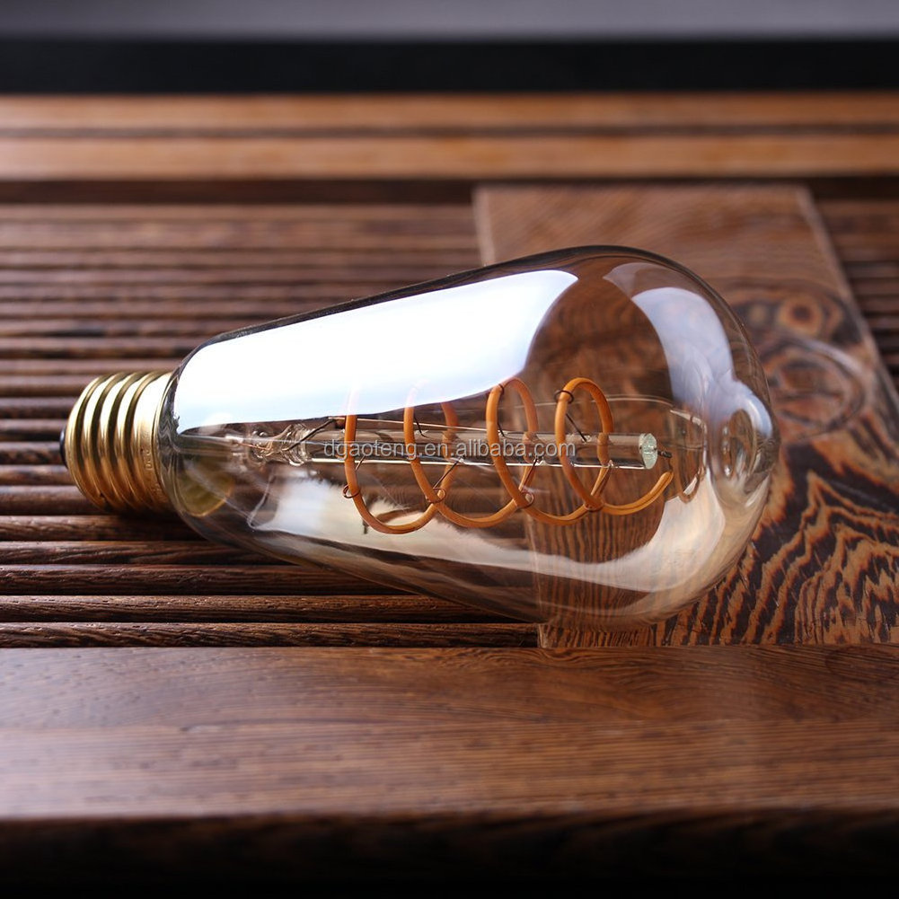 ST64 3W Spiral Led Filament Light  25 Watt Edison Bulb Equivalent  Globe Bulb Amber Glass E26/E27 Base  Super Warm White 2200K