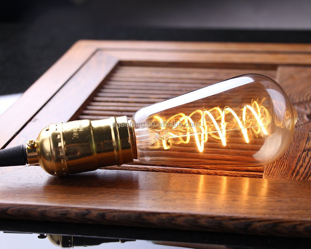 ST64 3W Spiral Led Filament Light  25 Watt Edison Bulb Equivalent  Globe Bulb Amber Glass E26/E27 Base  Super Warm White 2200K