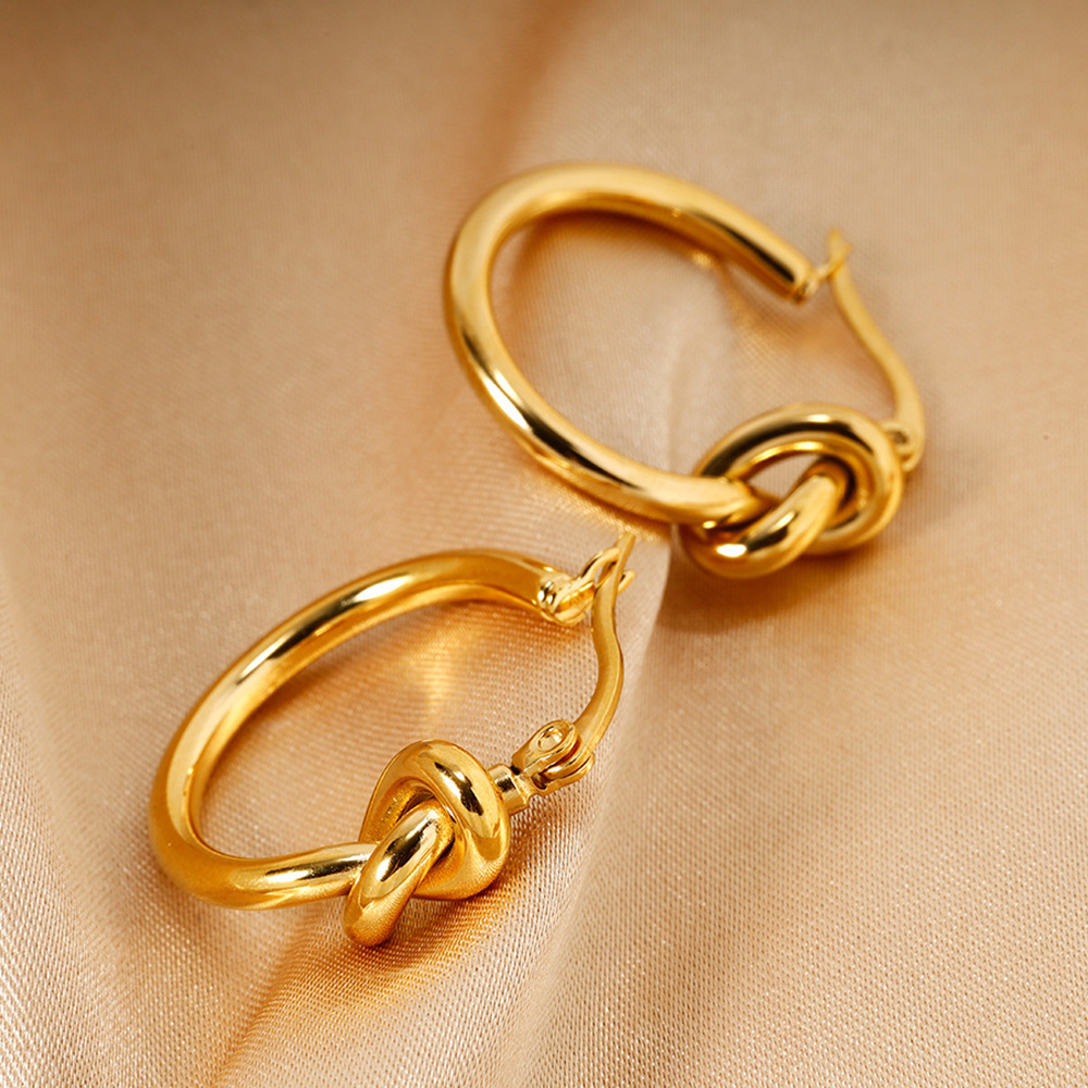 Minimalist Creative Design Stainless Steel 18K Gold Plated Earrings Knotted Huggie Hoop Earrings