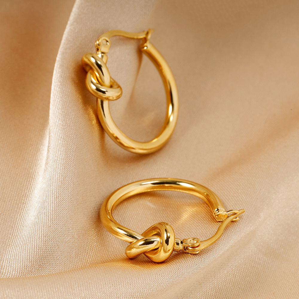 Minimalist Creative Design Stainless Steel 18K Gold Plated Earrings Knotted Huggie Hoop Earrings