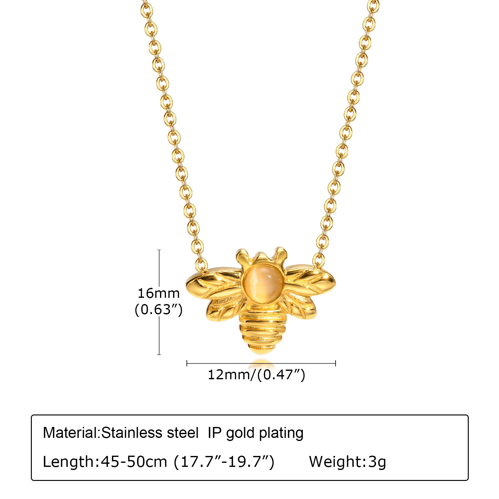 Latest Cute 2 Layers 18K Gold Plated Jewelry Stainless Steel Multilayer Opal Honey Bee Pendant Necklace Designs For Women