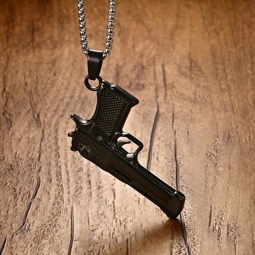 Fashion Hip Hop Jewelry Gold Plated Stainless Steel Hand Pistol Gun Pendant Necklace for Mens Boys