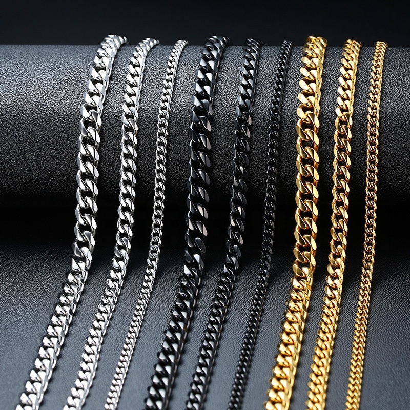 Hot-sale Curb Cuban Link Chain Chokers Basic Punk Stainless Steel Necklace For Men Women  Vintage Black Gold Tone Solid Metal