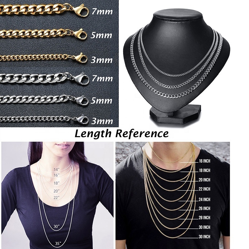 Hot-sale Curb Cuban Link Chain Chokers Basic Punk Stainless Steel Necklace For Men Women  Vintage Black Gold Tone Solid Metal