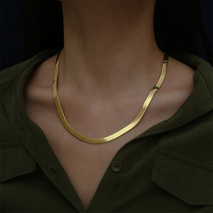 2021 High Quality Women Jewelry Stainless Steel Gold Plated Herringbone 18K 24K Necklace Chain Thick Snake Choker