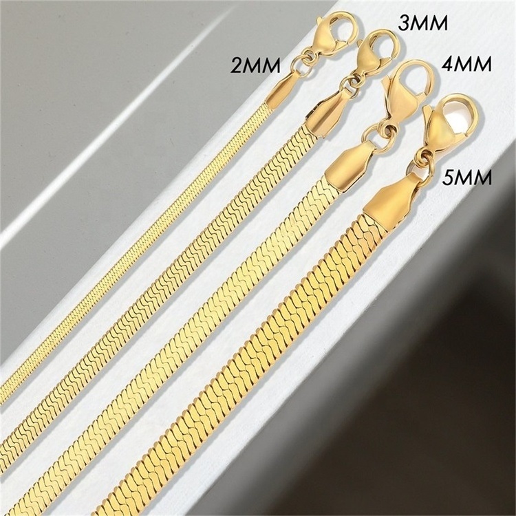 2021 High Quality Women Jewelry Stainless Steel Gold Plated Herringbone 18K 24K Necklace Chain Thick Snake Choker