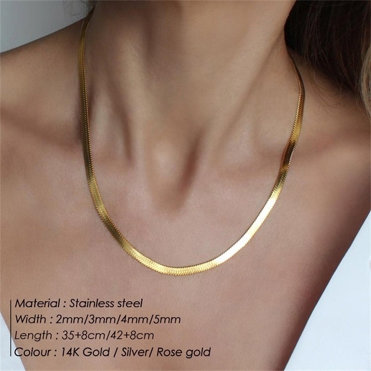 2021 High Quality Women Jewelry Stainless Steel Gold Plated Herringbone 18K 24K Necklace Chain Thick Snake Choker