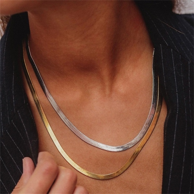 2021 High Quality Women Jewelry Stainless Steel Gold Plated Herringbone 18K 24K Necklace Chain Thick Snake Choker