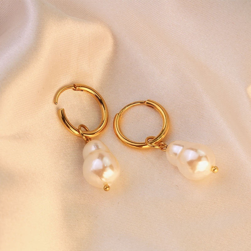 Hot Selling Stainless steel Pearl Korean Hoop Earings Women 14K 24K Gold Plated Jewelry