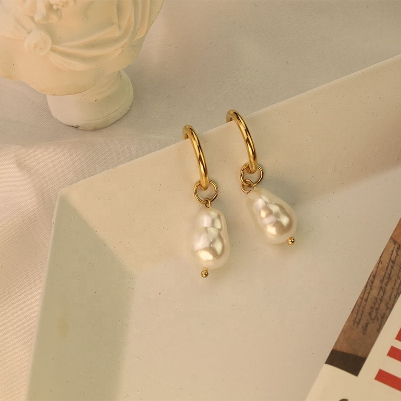 Hot Selling Stainless steel Pearl Korean Hoop Earings Women 14K 24K Gold Plated Jewelry