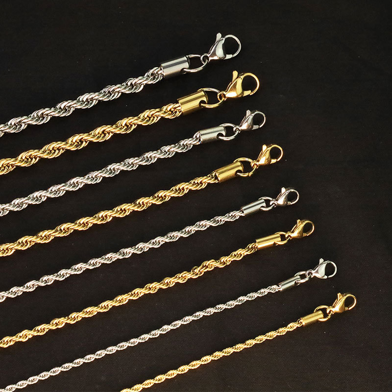 Quality Guarantee Gold Plated 18K 24K Rope Chain Necklace Stainless Steel For Christmas present