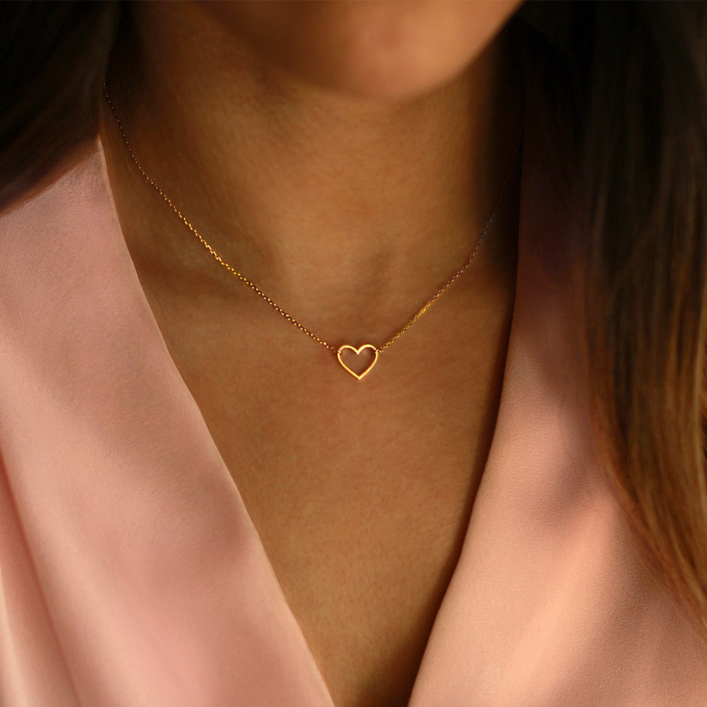 Dainty Tiny Stainless Steel 14K Gold Filled Small  Cross Heart Choker Pendant Necklace Charm Chain Necklace Women Jewelry